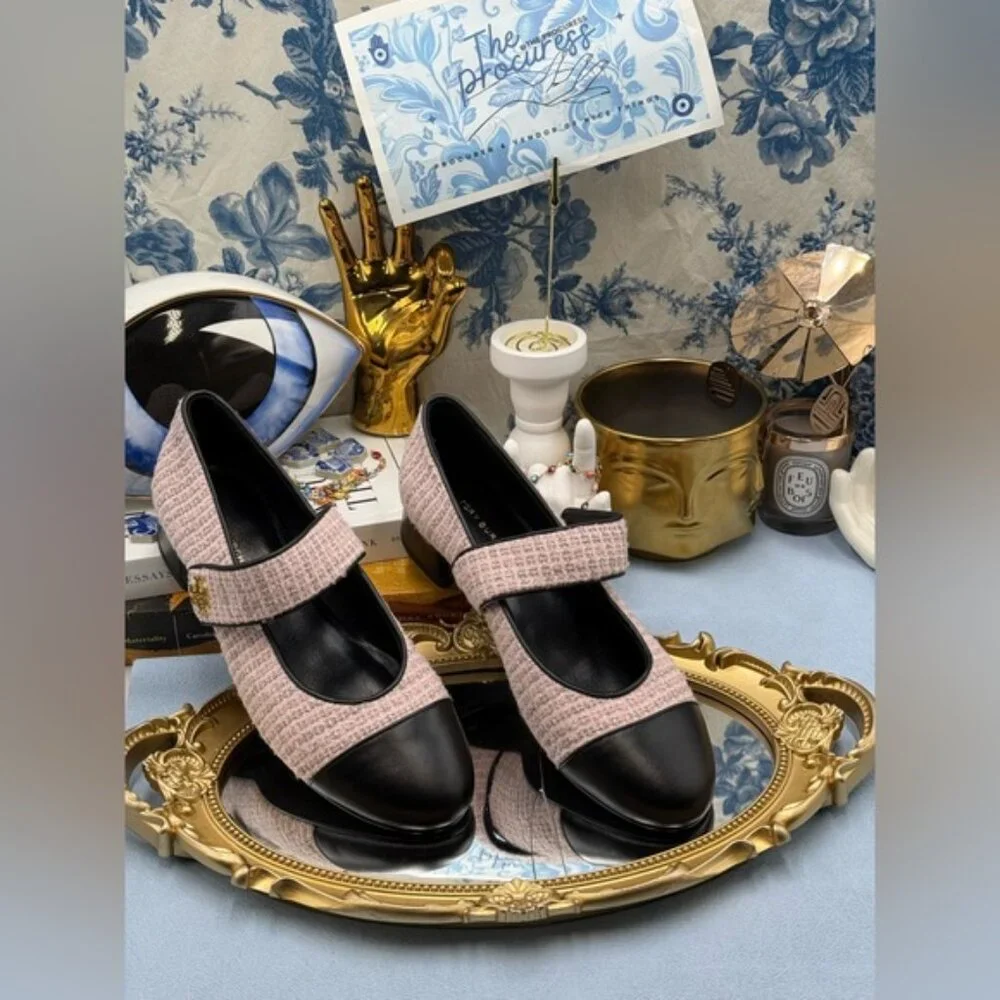 🆕 TORY BURCH 🧿 NWOB Mary Jane Heeled Ballet Flat, Pink Tweed, Sz 7.5 *SAMPLE*